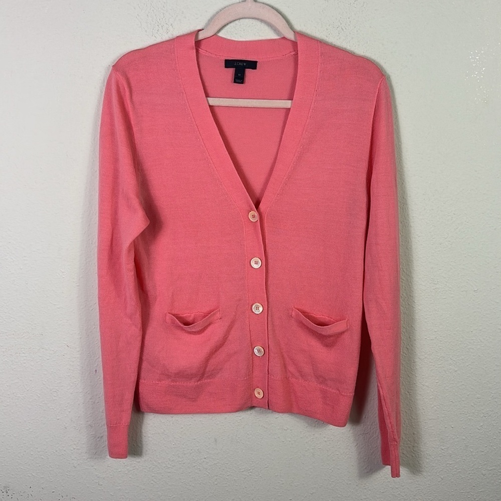J.‎ Crew 100% Merino Wool Button Down Cardigan Sweater Watermelon Coral Pink M